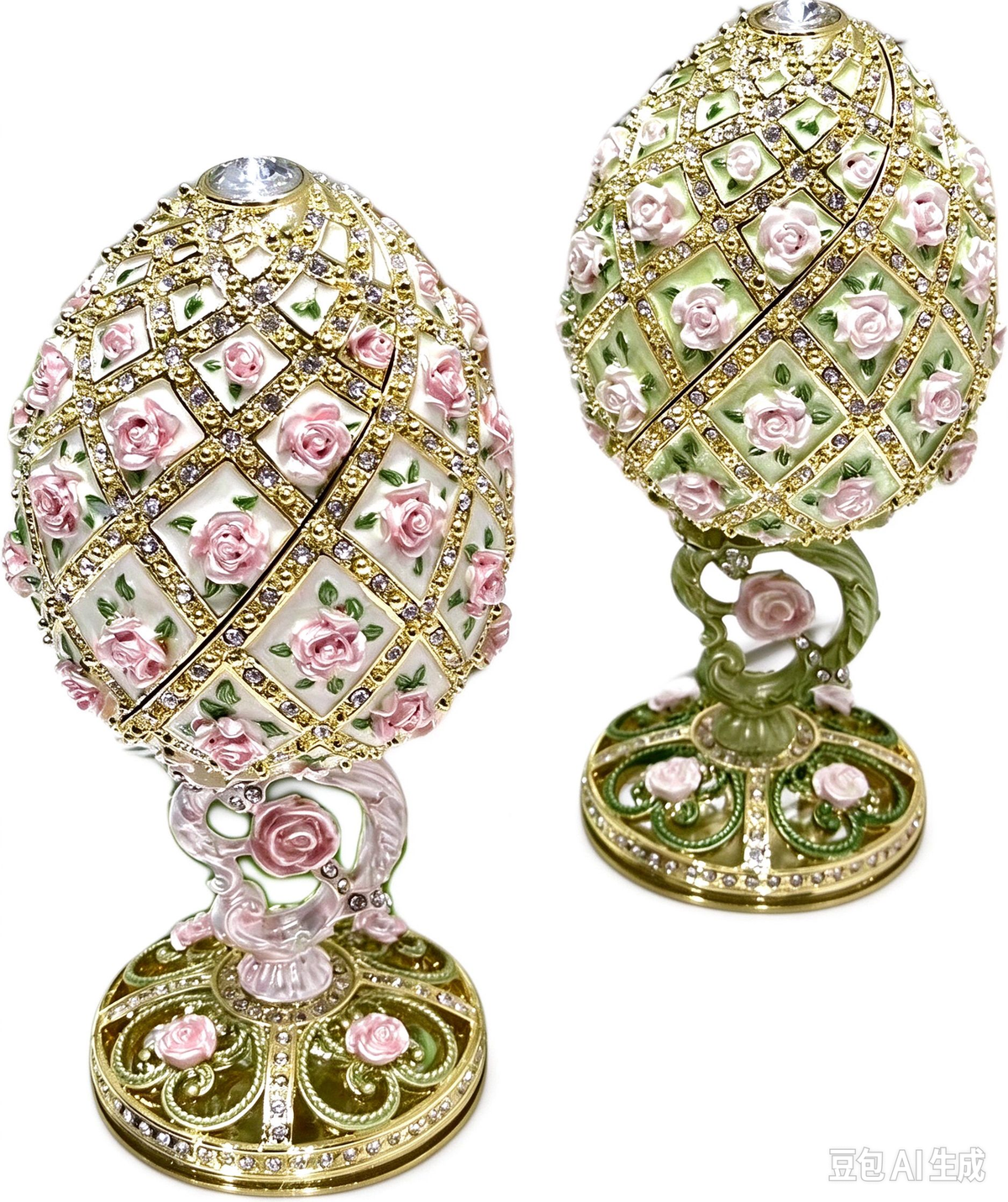 Handmade enamel-painted Russian egg jewelry box