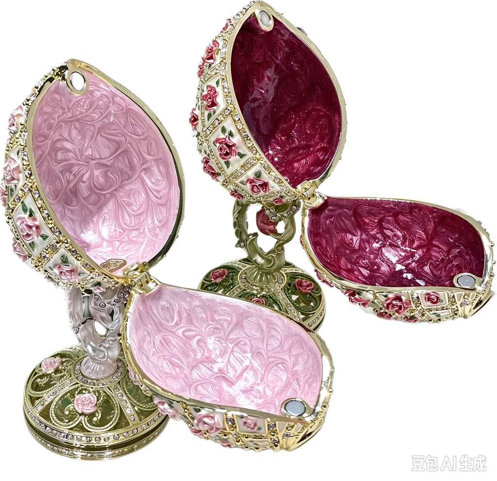 Handmade enamel-painted Russian egg jewelry box