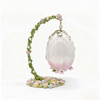 Handcrafted Swan Enamel Jewelry Box | Fabergé Style Hanging Egg with Czech Crystals & Pearls, Luxury Gift for Her