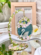 Handcrafted Swan Enamel Jewelry Box | Fabergé Style Hanging Egg with Czech Crystals & Pearls, Luxury Gift for Her